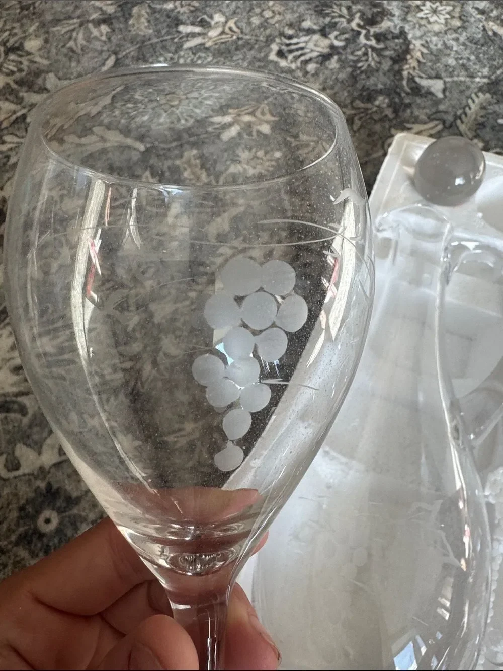 Crown Clear Etched 7-Piece Wine Glass and Decanter Set